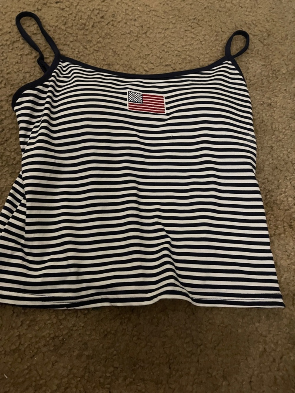 Aeropostale Black and White Striped Tank with Flag Patch